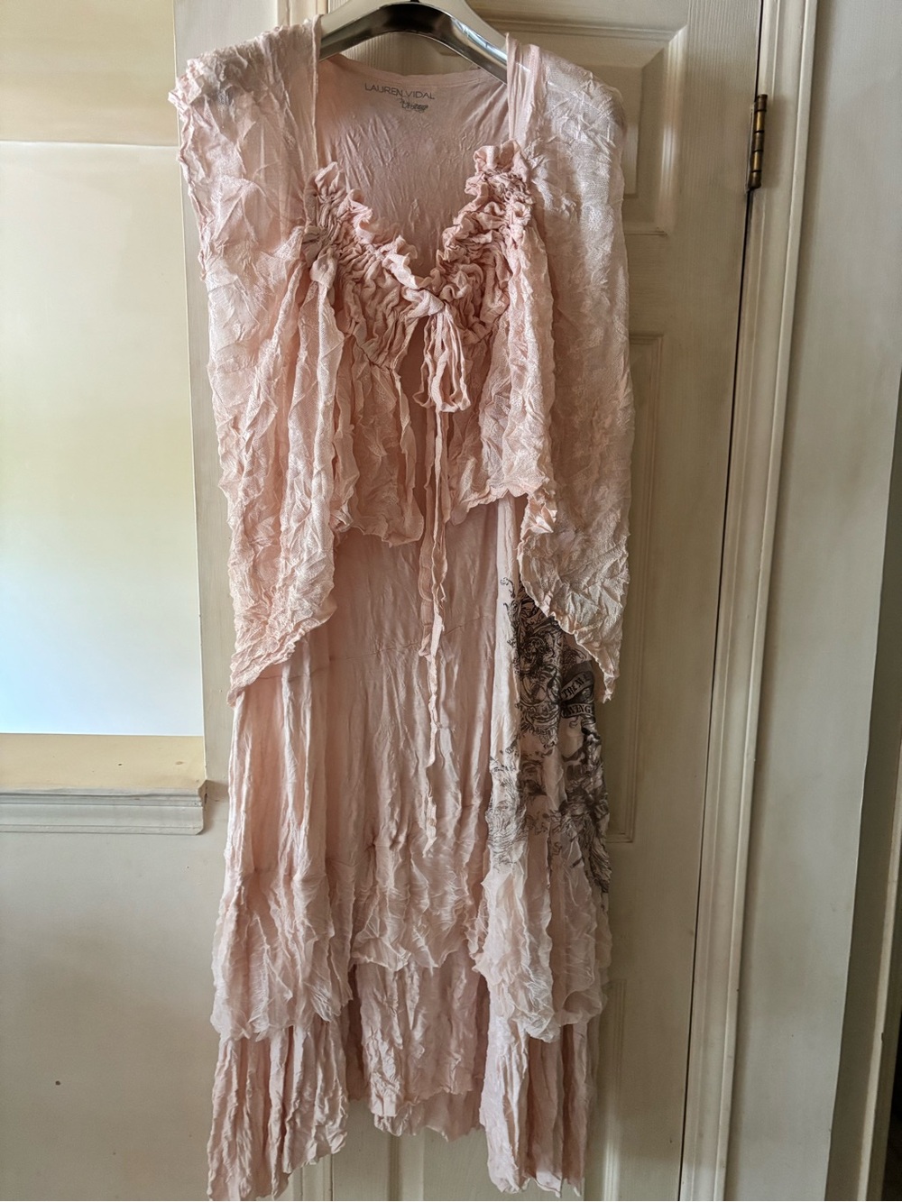 Pale Blush Ruffle Maxi Dress with top blouse